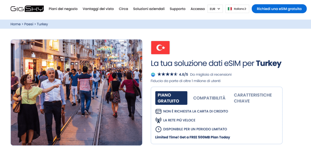 Fornitori eSIM Turchia: GigSky