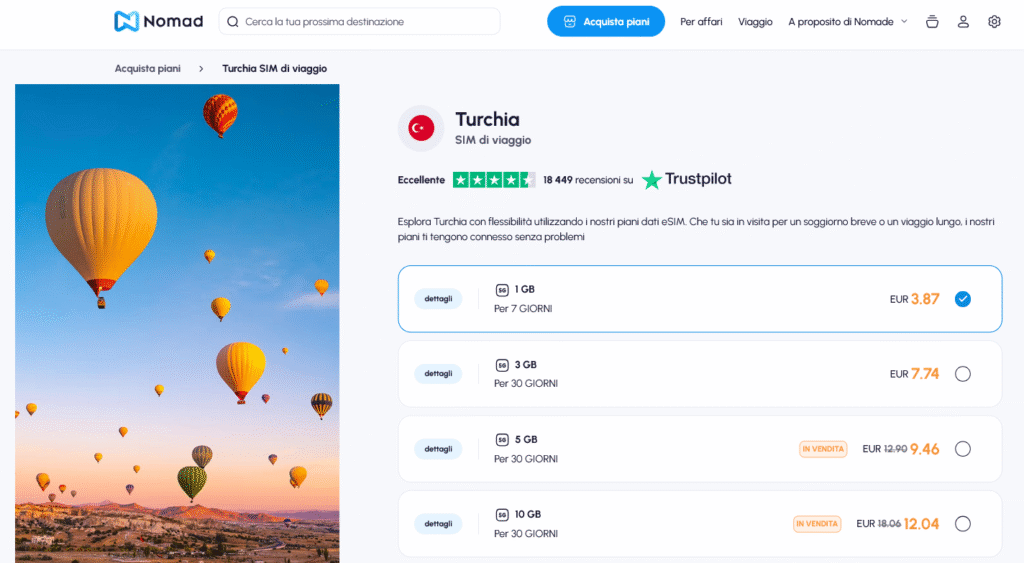 Fornitori eSIM Turchia: Nomad