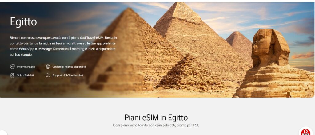 Vodafone eSIM Egitto – copertura 5G e promozioni online con piani fino a 50GB