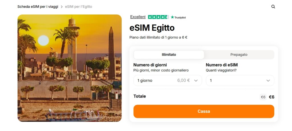 Tim eSIM Egitto – piano Viaggio Pass Mondo con 25GB, SMS e minuti inclus