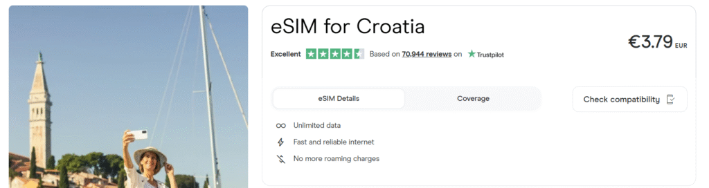 Holafly eSIM Croazia – dati illimitati, attivazione immediata via QR e massima semplicità per i viaggiatori