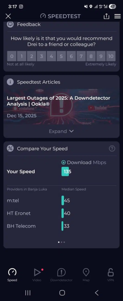 Confronto della velocità della connessione mobile con altri operatori