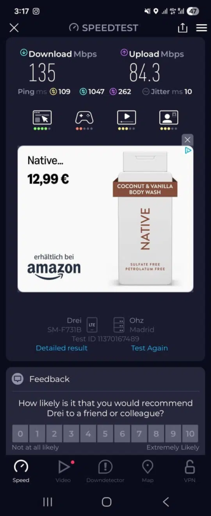 Risultati dello speed test della eSIM Holafly