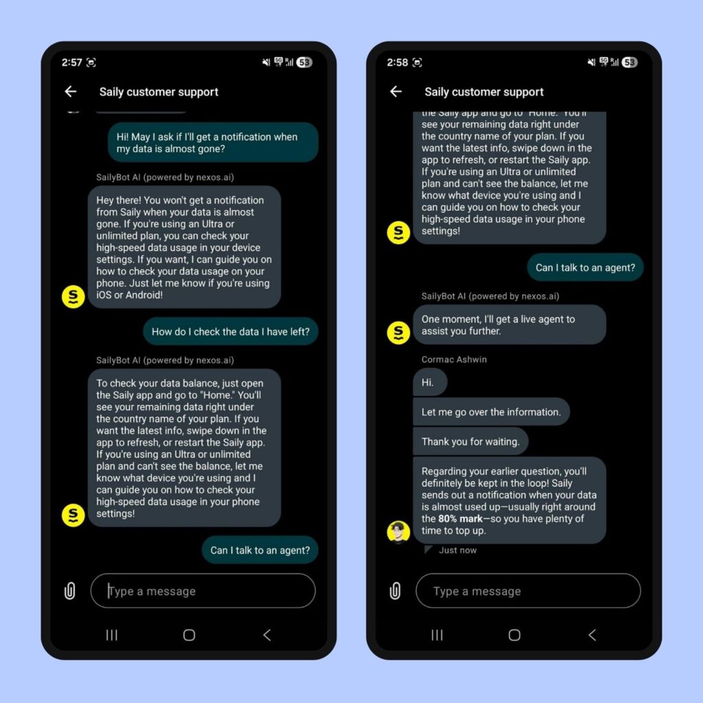 Conversazione con l’assistenza clienti Saily