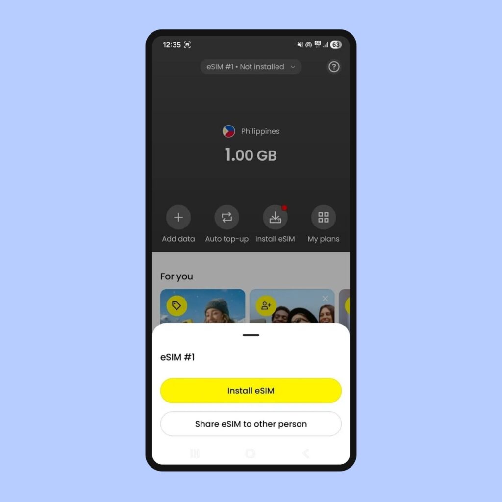 Installazione della eSIM nell’app Saily