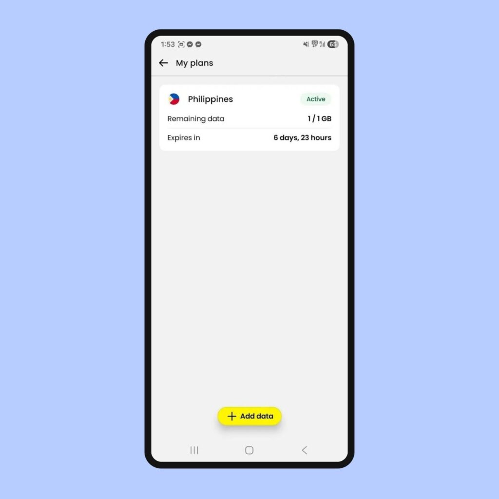 Piano eSIM attivo nell’app Saily