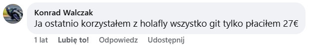 Komentarz użytkownika o Holafly – wszystko działało bez problemów, cena 27 euro