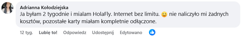 Recenzja z Facebooka o Holafly – internet bez limitu i brak dodatkowych kosztów