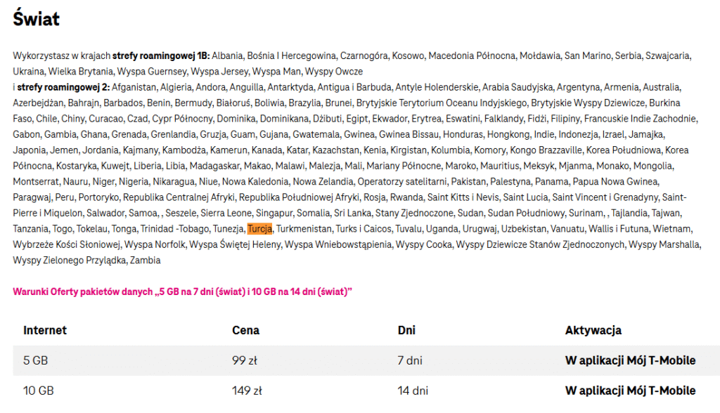 Roaming w Turcji z T-Mobile – pakiety dzienne i tygodniowe, aktywacja w aplikacji