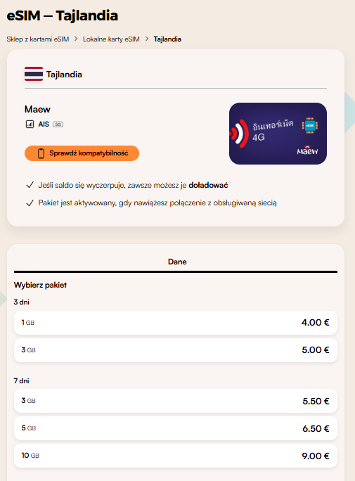 Airalo Tajlandia – tanie pakiety danych z dobrym zasięgiem AIS i DTAC
