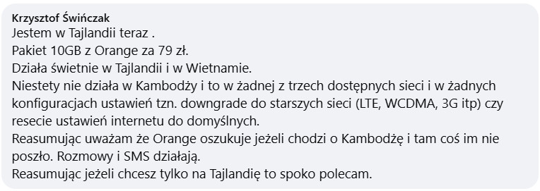 Opinia o roamingu Orange w Tajlandii, Wietnamie i Kambodży – doświadczenia użytkownika