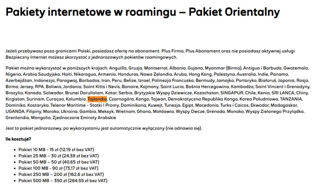 Roaming Plus w Tajlandii – bardzo wysokie ceny i małe pakiety danych