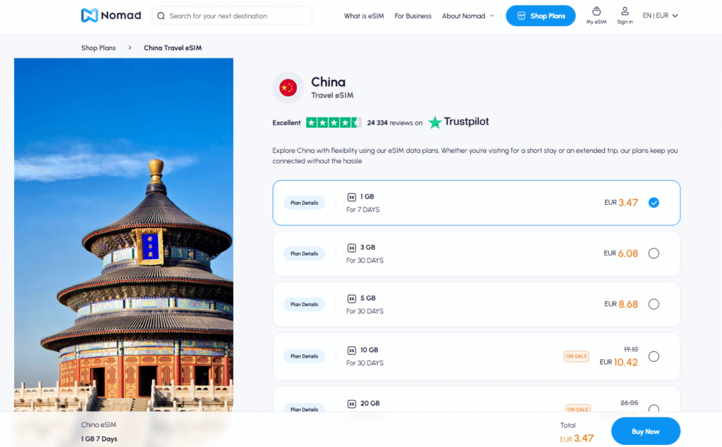 eSIM Chiny Nomad – tanie plany i szeroki wybór pakietów