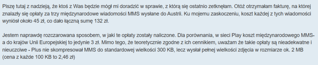 Opinia o kosztach MMS w roamingu Plus wysokie oplaty za wyslanie zdjec za granice