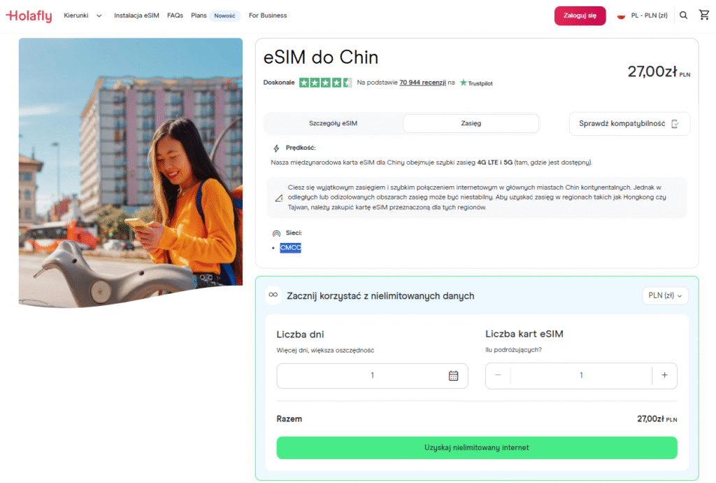 eSIM Chiny Holafly – nielimitowane dane i wbudowany VPN