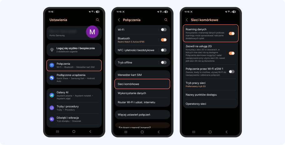 Jak wlaczyc roaming Android