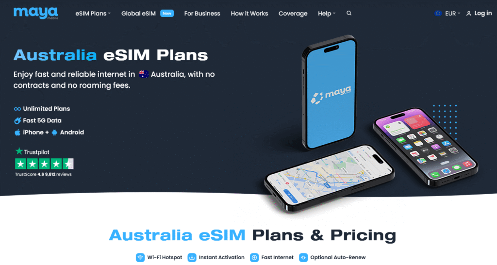Fornecedores eSIM Austrália: Maya Mobile