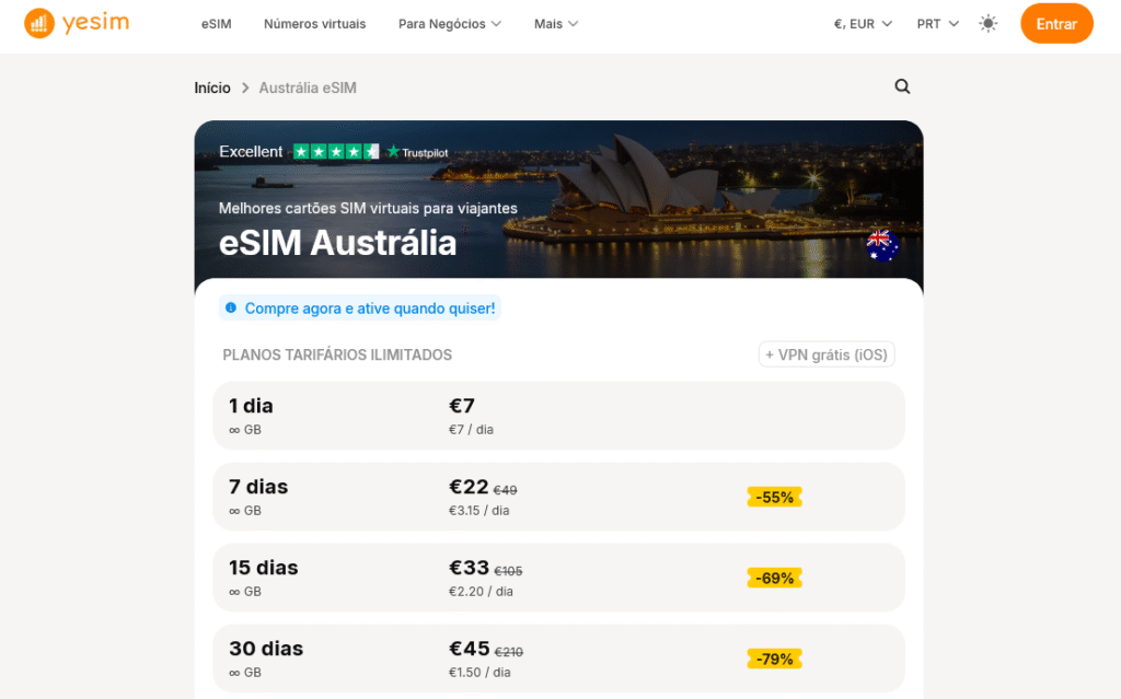Fornecedores eSIM Austrália: Yesim