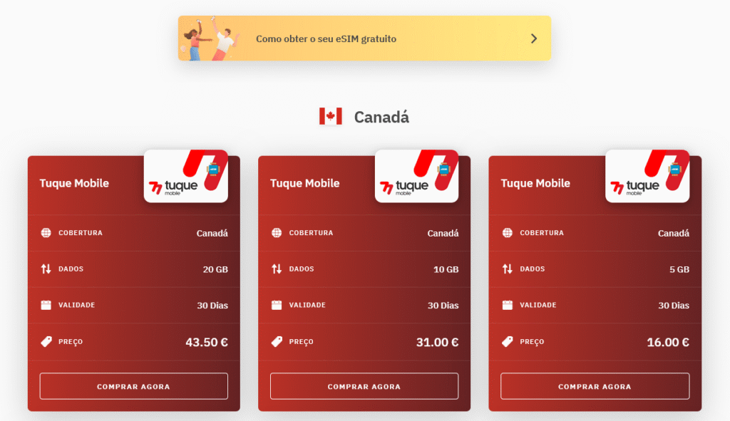 Fornecedores eSIM Canadá: Airalo