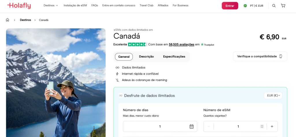 Fornecedores eSIM Canadá: Holafly