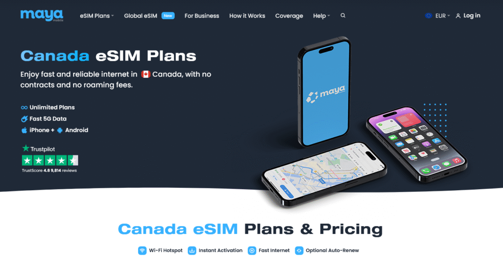 Fornecedores eSIM Canadá: Maya Mobile