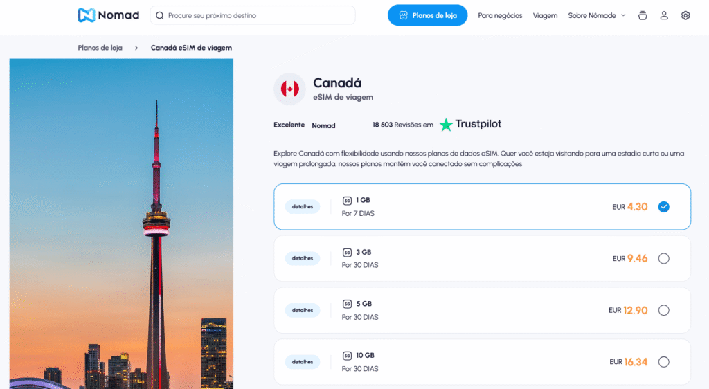 Fornecedores eSIM Canadá: Nomad
