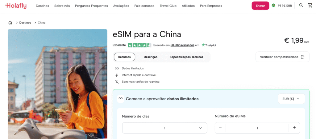 Fornecedores eSIM China: Holafly