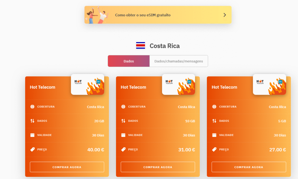 Fornecedores eSIM Costa Rica: Airalo