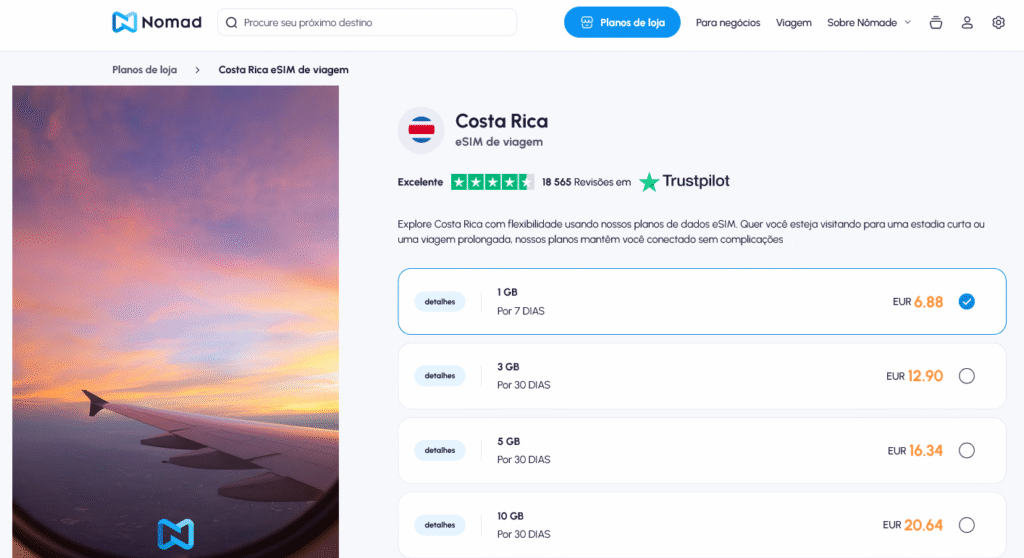 Fornecedores eSIM Costa Rica: Nomad