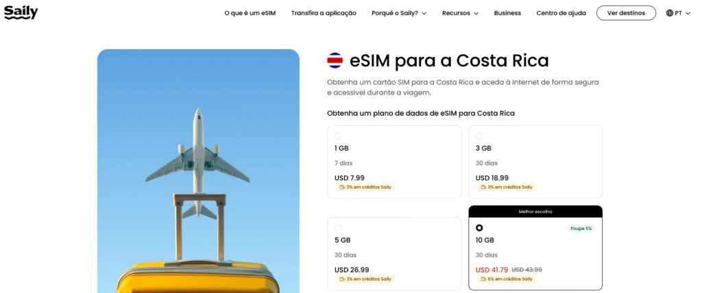 Fornecedores eSIM Costa Rica: Saily