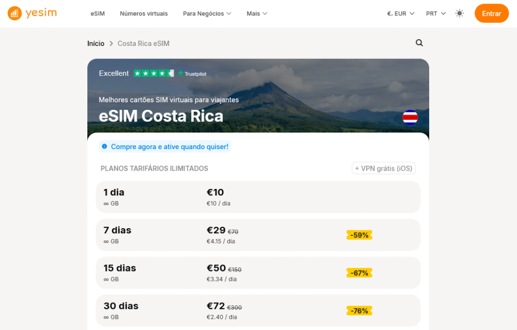 Fornecedores eSIM Costa Rica: Yesim