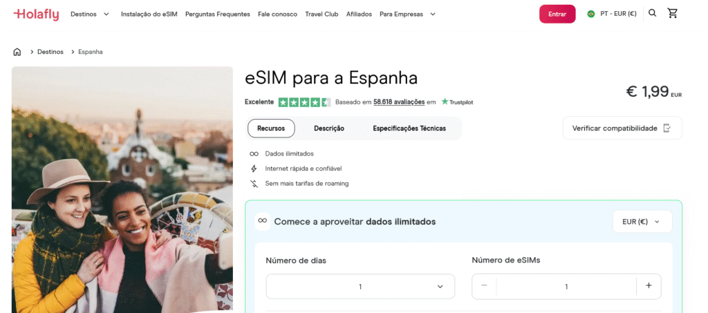 Fornecedores eSIM Espanha: Holafly