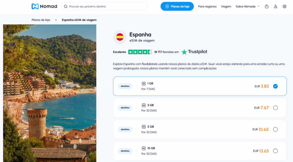Fornecedores eSIM Espanha: Nomad