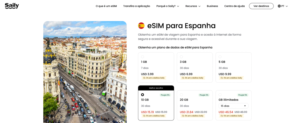 Fornecedores eSIM Espanha: Saily