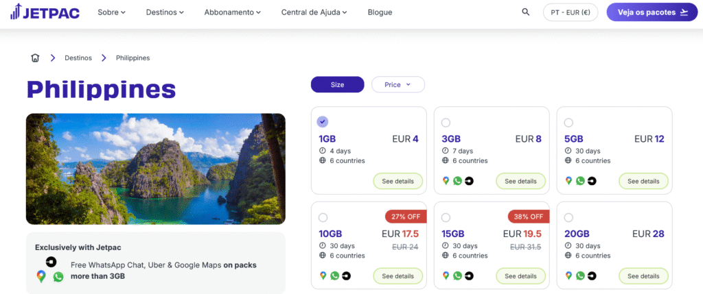 Fornecedores eSIM Filipinas: Jetpac
