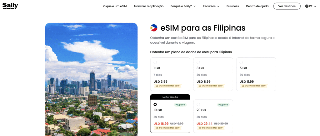 Fornecedores eSIM Filipinas: Saily