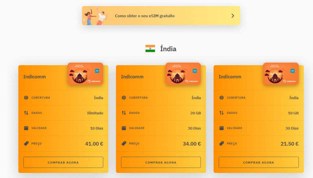 Fornecedores eSIM Índia: Airalo