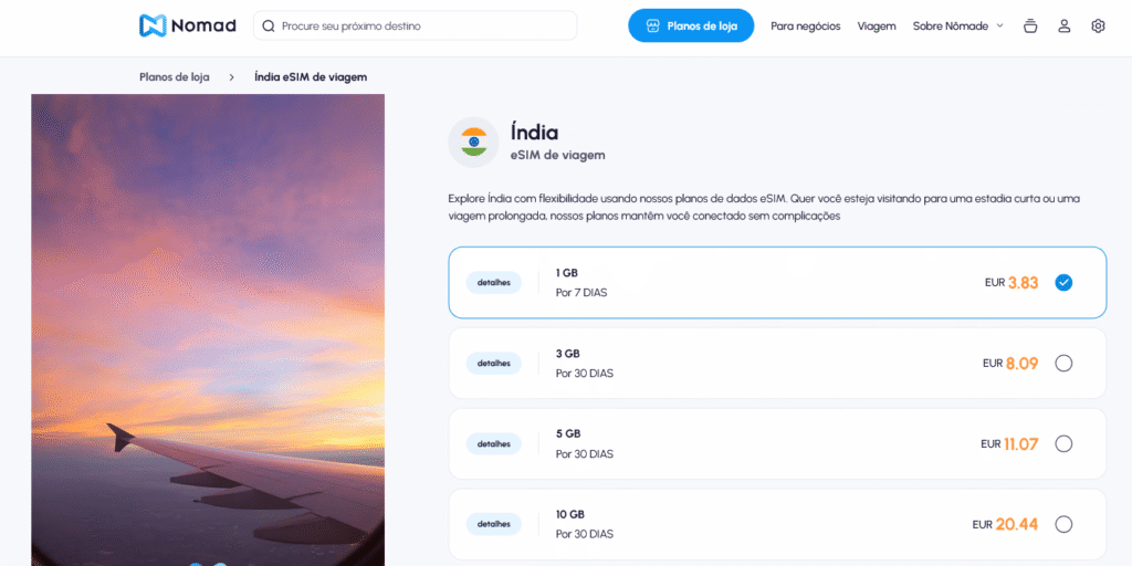 Fornecedores eSIM Índia: Nomad