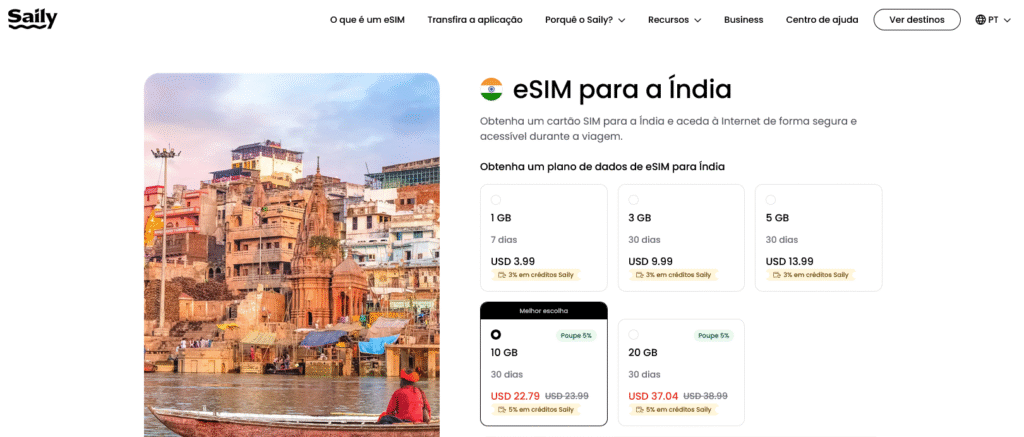 Fornecedores eSIM Índia: Saily