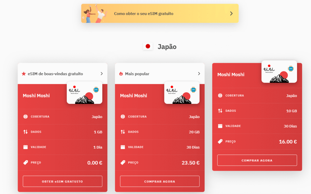 Fornecedores eSIM Japão: Airalo