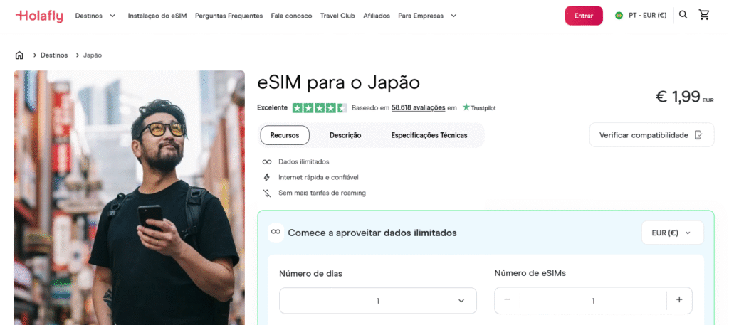 Fornecedores eSIM Japão: Holafly