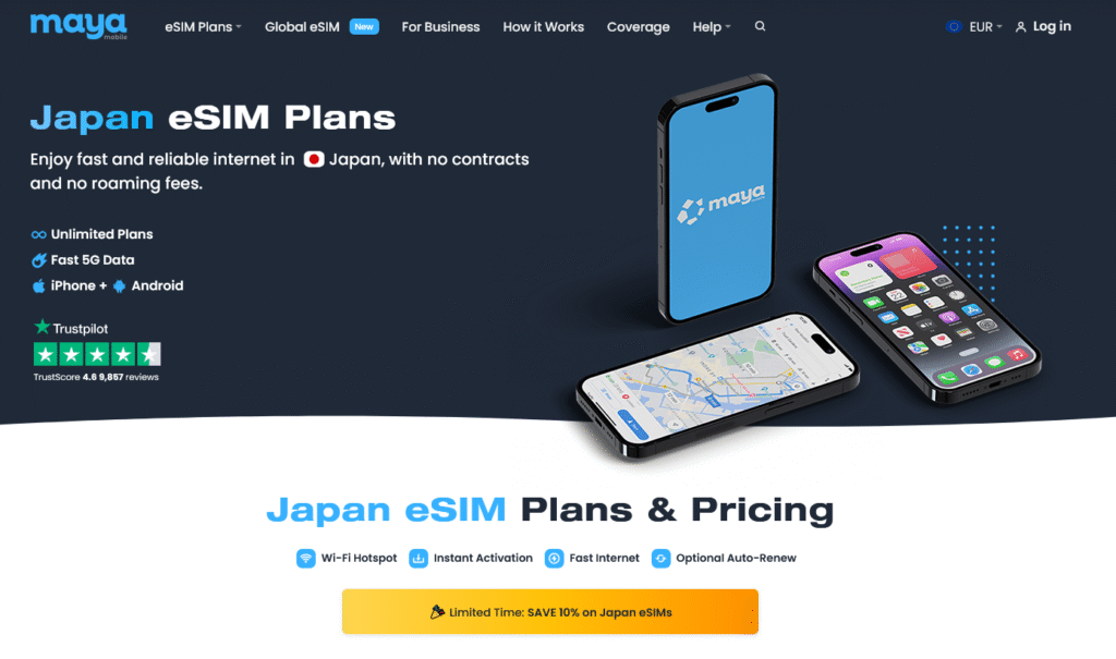 Fornecedores eSIM Japão: Maya Mobile