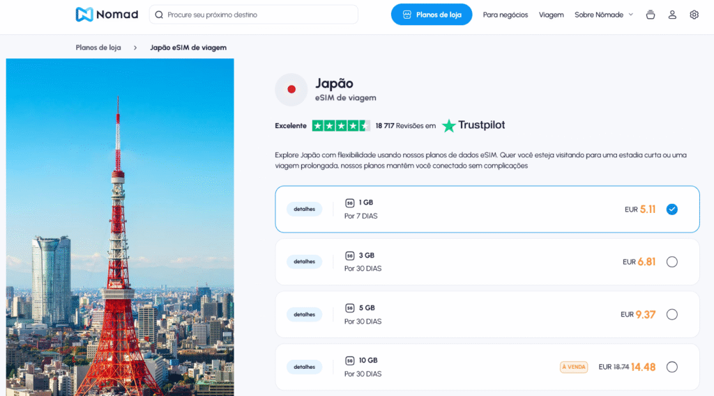Fornecedores eSIM Japão: Nomad