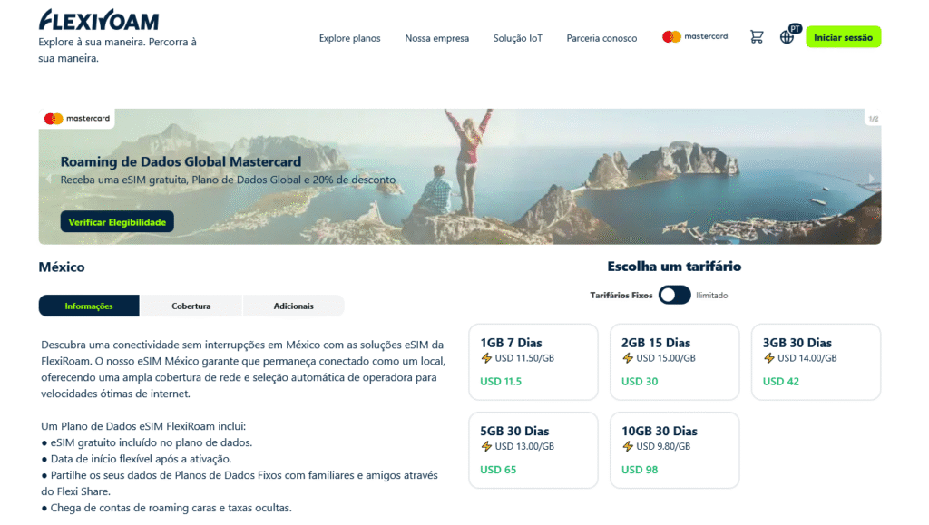 Fornecedores eSIM México: FlexiRoam