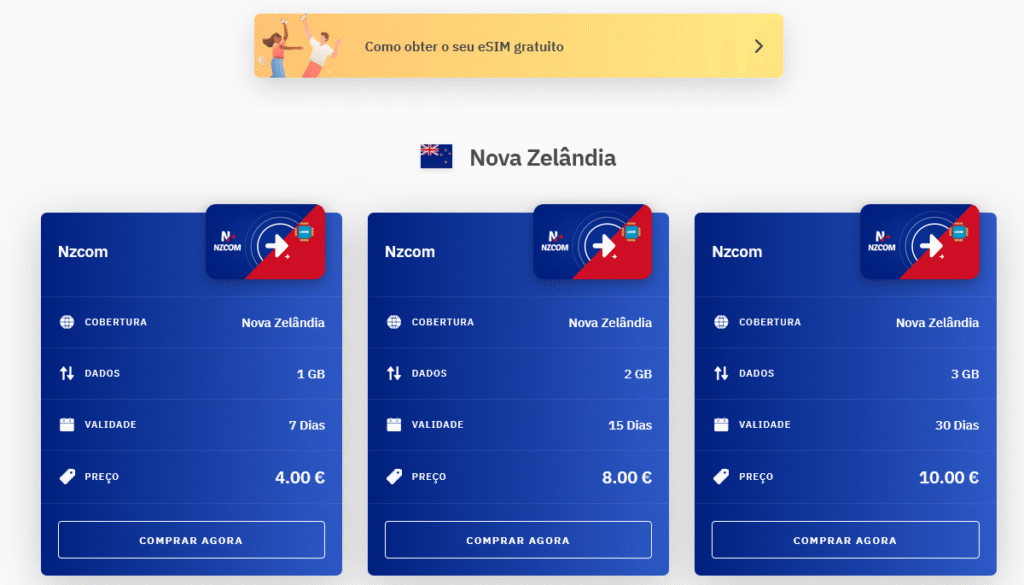 Fornecedores eSIM Nova Zelândia: Airalo