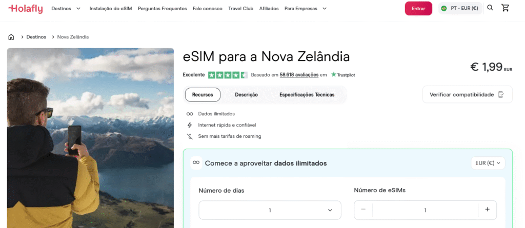 Fornecedores eSIM Nova Zelândia: Holafly