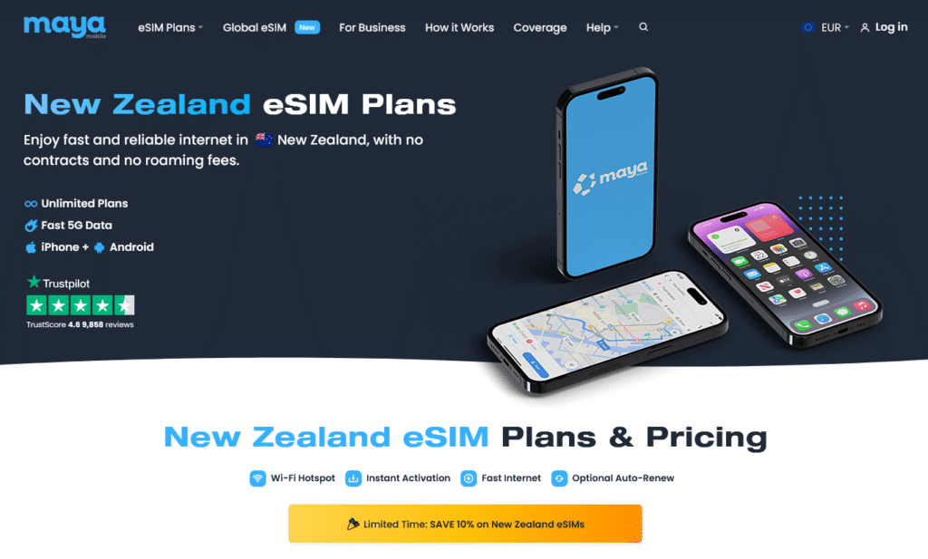 Fornecedores eSIM Nova Zelândia: Maya