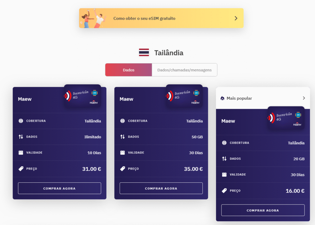 Fornecedores eSIM Tailândia: Airalo