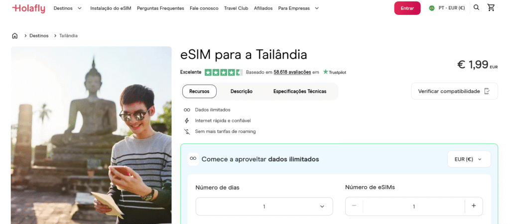 Fornecedores eSIM Tailândia: Holafly