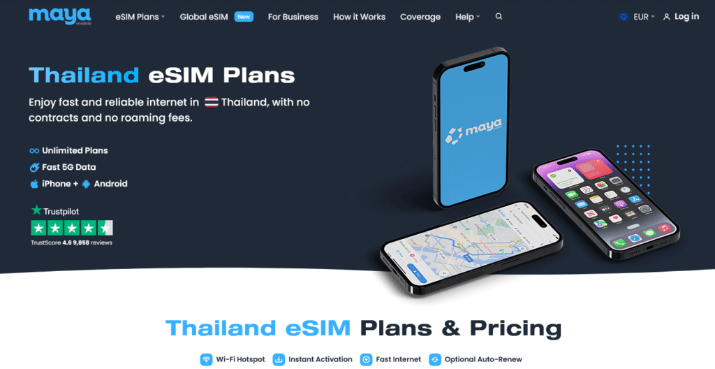Fornecedores eSIM Tailândia: Maya